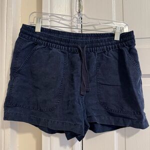 J.Crew Seaside Linen Blend Shorts Navy Blue Elastic Waist Small S Pockets